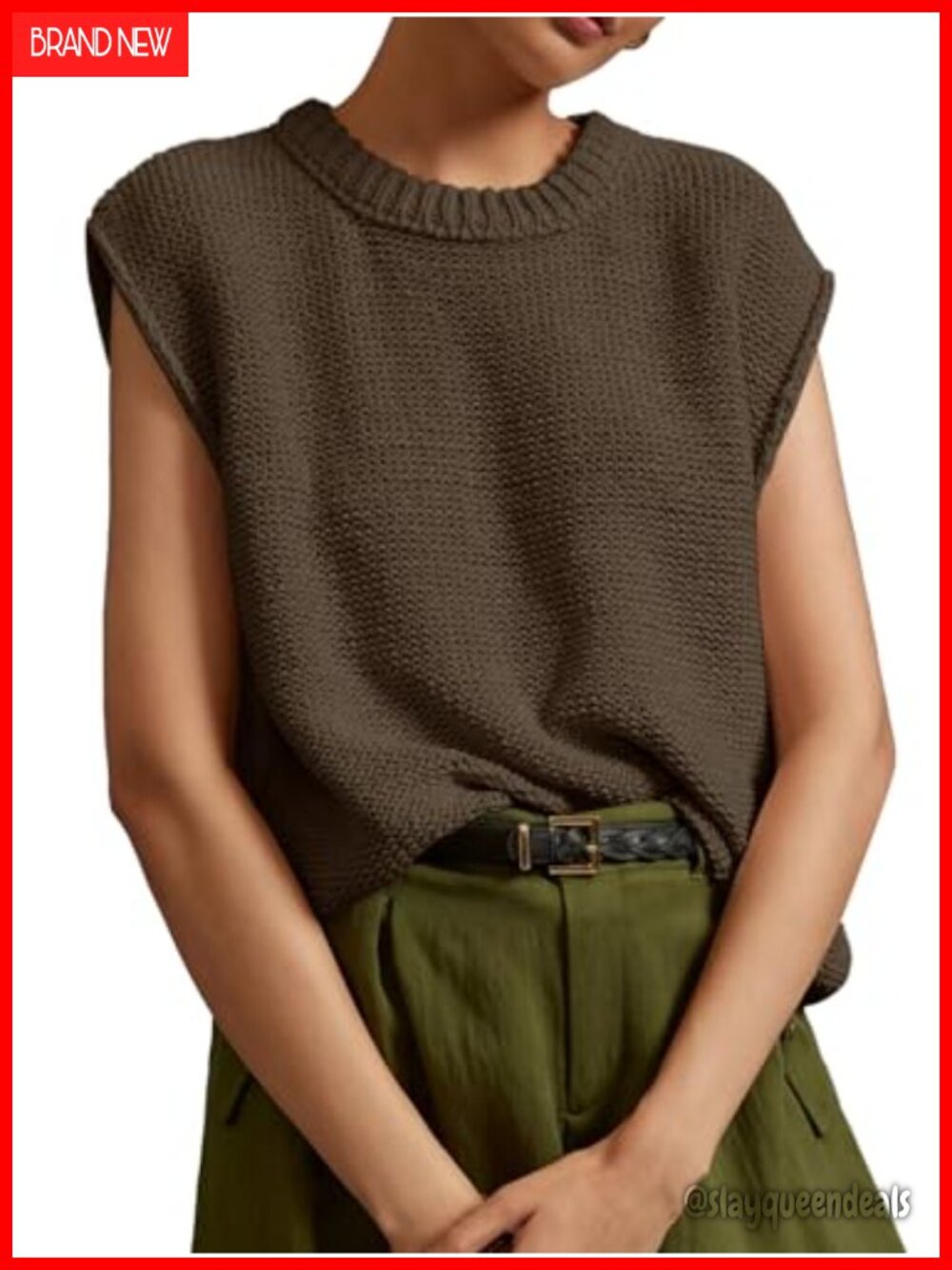 Women's Rib Knit Sweater Vest Sleeveless Crewneck Tank Top